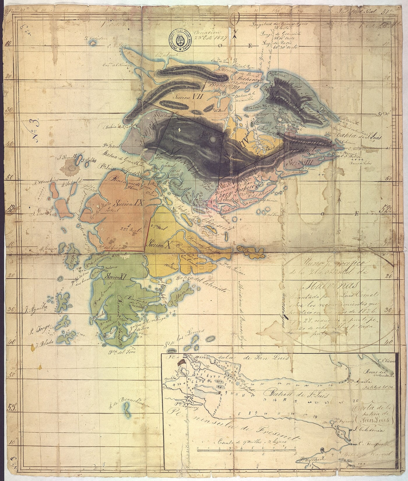 Levantamiento de la isla Soledad hecho por Luis Vernet, fechado el 10 de junio de 1829