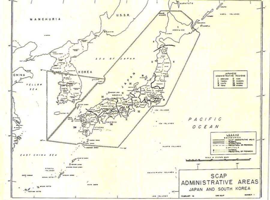 SCAPIN 677 map excluding the Kurils, Habomai and Shikotan from Japanese administration