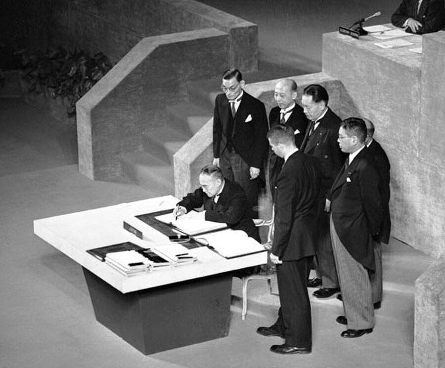 Prime Minister Yoshida signing the San Francisco Peace Treaty, 8 September 1951